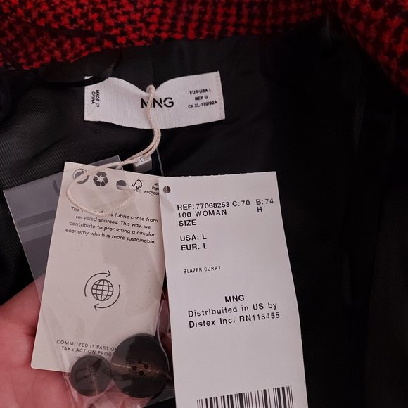 NWTs Mango Chic and Elegant Blazer Houndstooth Wool - Blend, Size 6 - Picture 4 of 6